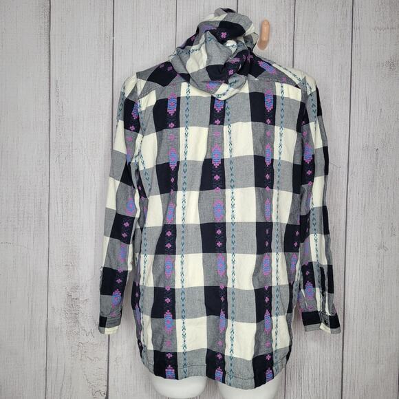 Woolrich Harrington Eco Rich Black White Grey Hooded Plaid Aztec Jacket Size XL - Picture 5 of 12